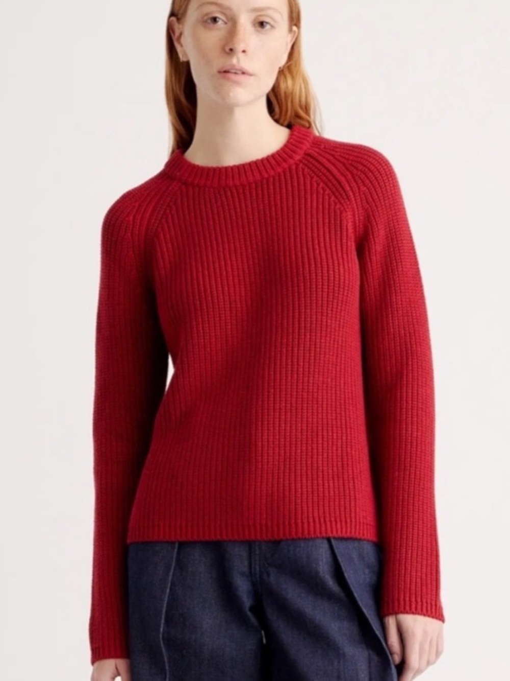Quince 100% Organic Cotton Fisherman Crew Neck Dark Red Sweater Size Small